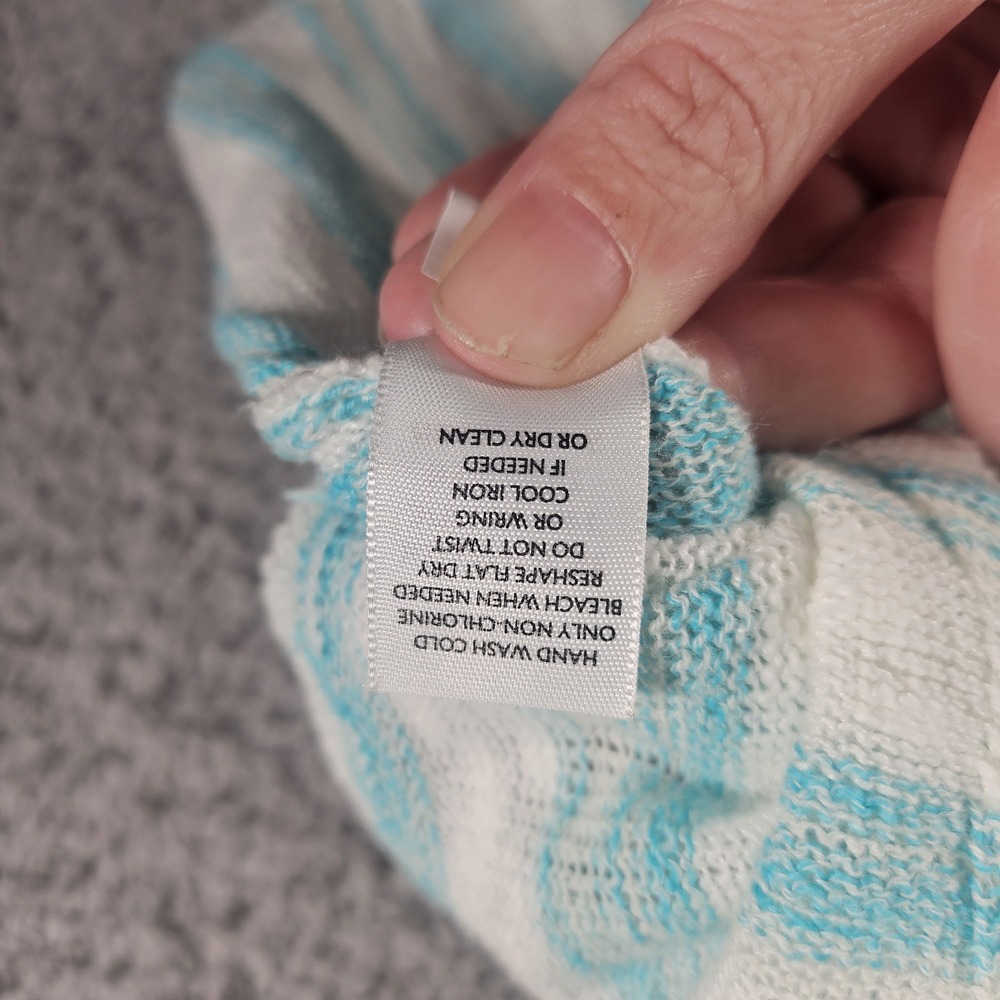 J.Jill Sweater Womens M Striped Open Knit Tassel V Neck Pockets Linen Swim Cover - Picture 6 of 12